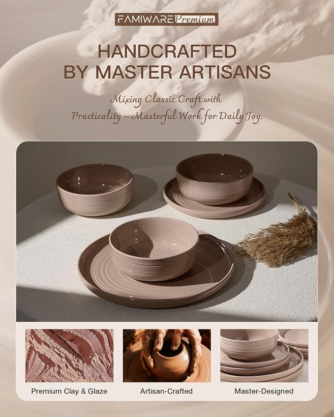 Stoneware Dinnerware Sets with Pasta Bowls, Service