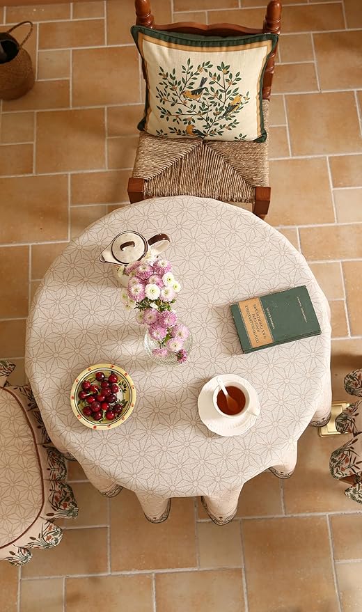 patdrea Designer Vintage Linen Round Table Cloth,Anti-Wrinkle Breathable French Tablecloth,Fall Decor Table Cover for Kitchen Dining,Christmas,Thanksgiving,Tea Party,Diameter 67"-Cudillero