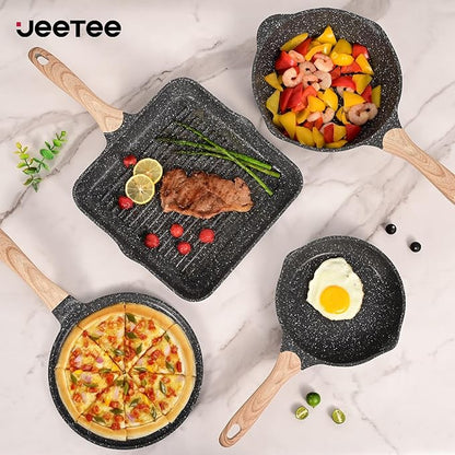 JEETEE Pots and Pans Set Non Stick 23pcs, Healthy Kitchen Cookware Sets, Induction Cooking Set W/Gray Frying Pans, Saucepans, Sauté & Griddle & Crepe Pan (PFOA, PFAS Free)