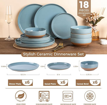 AmorArc Dinnerware Sets for 6, 18 Pieces Ceramic Plates and Bowls Set | Scratch