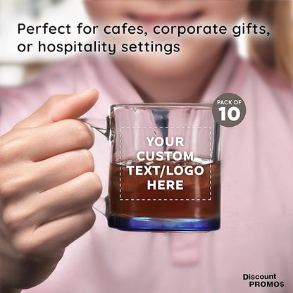 Custom Libbey Clear Glass Coffee Mugs 13 oz. Set of 10, Personalized Bulk Pack - Perfect for Coffee, Tea, Espresso, Hot Cocoa, Other Beverages - Blue Bottom