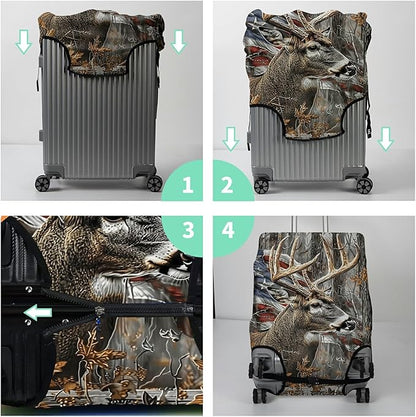 Luggage Cover Suitcase Protector + Tag, Camo Deer Flag Travel Suitcase Cover for 20 inch Luggage (S) with Concealed Zipper Washable Elastic Cloth Dustproof Anti-Scratch
