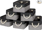 Temary Fabric Storage Baskets 6 Pcs Small Cloth Basket for Shelves Collapsible Decorative Storage Organizer Small Canvas Storage Bins with Handles (Black,11.8L x 7.9W x 5.3H inches)