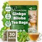 FreshDrinkUS, Premium 30 Ginkgo Biloba Leaf Tea Bags, 100% Natural & Pure from Ginkgo Biloba Leaves. Loose Leaf Herbal Tea. Made with Eco-Conscious Tea Bags. No Sugar, No Caffeine, No Gluten, Vegan.