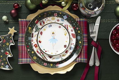 Lenox Dinnerware Set, Nutcracker Ballet Dinner Plate, Service for 4, Porcelain Plates, Microwave & Dishwasher Safe, Pasta & Salad, Christmas Decor, Christmas Nutcracker Theme (Multicolor, 4 Pieces)