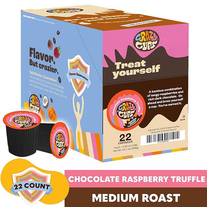 Crazy Cups Flavored Coffee for Keurig K-Cup Machines, Chocolate Raspberry Truffle, Hot or Iced Drinks, 22 count Single Serve, Recyclable Pods(Pack of 1)