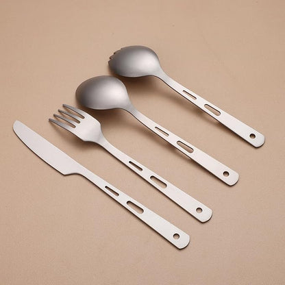 Titanium 4-Piece Silverware Set - Lightweight, Eco-Friendly Camping & Backpacking Cutlery (Knife, Fork, Spoon, Salad Spoon) with Carrying Bag for Outdoor Travel, Hiking & Picnic