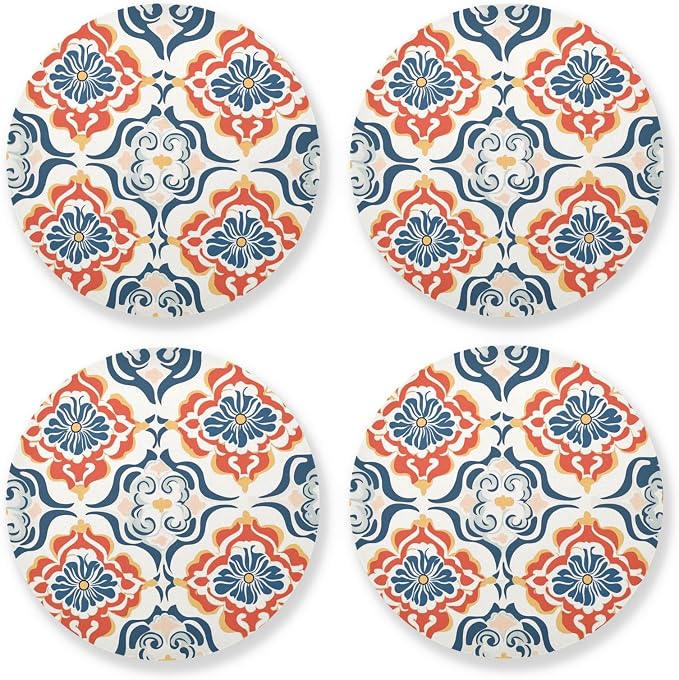 Seamless Asian Traditional Patterns Round Drink Coaster Set of 4 Heat Resistant