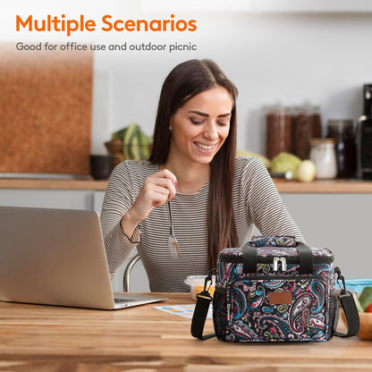 Lifewit Medium Lunch Bag Insulated Lunch Box Soft Cooler Cooling Tote for Adult Men Women, Flower 12-Can (9L)