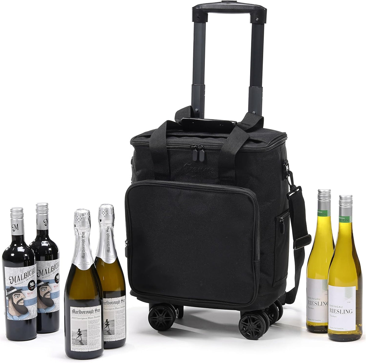 Wine Bags for Travel - 6 Bottle Wine Bag/Wine Carrier - Wine Luggage For Professionals and Consumers. 3-in-1 Wine Tote, Rolling Suitcase and Insulated Cooler Bag with Removable Dividers