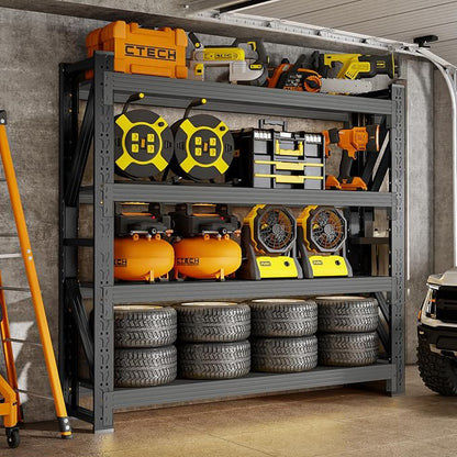 60" W Storage Shelves Heavy Duty, 4 Tier Metal Garage Shelving Units, 5000LBS Heavy Duty Adjustable Shelf, Garage Storage Rack, Industrial Shelving for Shop, Warehouse,60" W x 20" D x 79" H