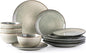 AmorArc Ceramic Dinnerware Sets for 4, 12 Pieces Handpainted Stoneware Plates and Bowls Set, Scratch Resistant Dishes Set, Dishwasher & Microwave Safe, Reactive Color