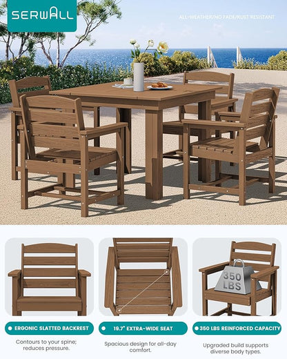 SERWALL Outdoor Dining Set for 4, HDPE Square Table and Chairs Set All Weather