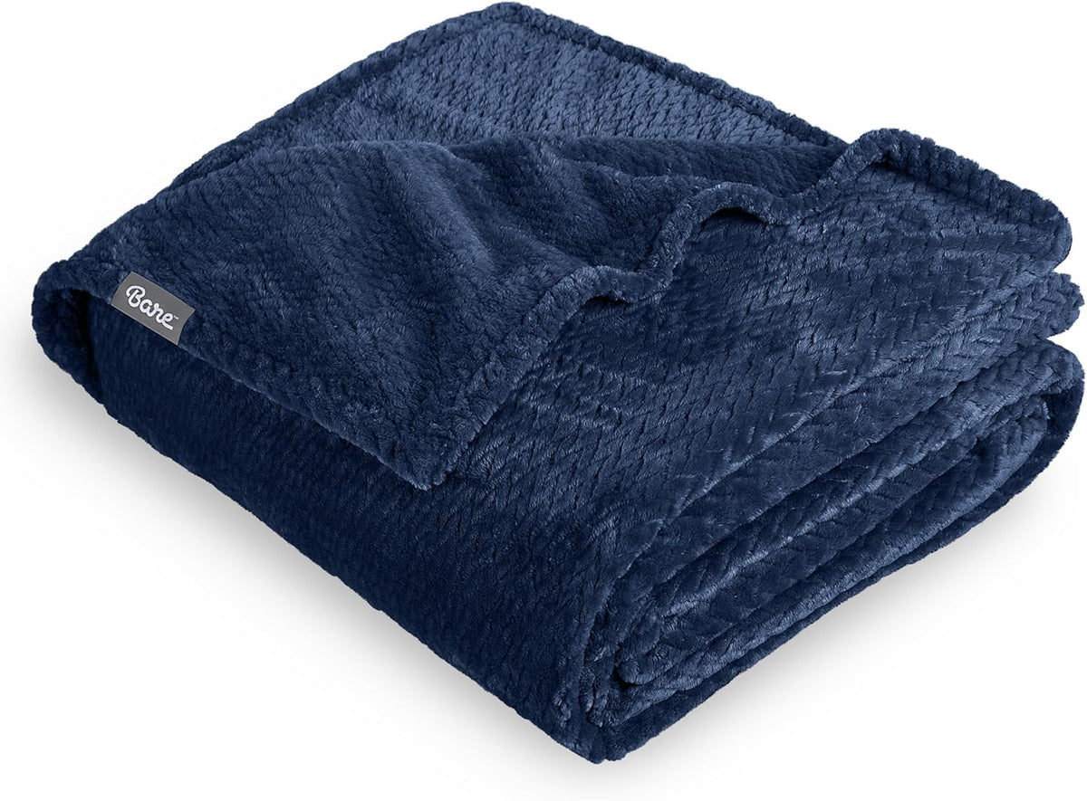 Bare Home Textured Fleece Blanket - King Size - Ultra-Soft Lightweight for Bed, Sofa, and Couch - Luxury Microplush - Cozy Warm Blanket (King, Chevron Dark Blue)