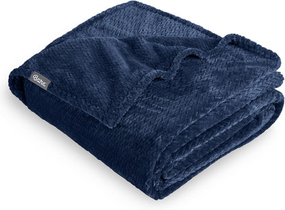 Bare Home Textured Fleece Blanket - King Size - Ultra-Soft Lightweight for Bed, Sofa, and Couch - Luxury Microplush - Cozy Warm Blanket (King, Chevron Dark Blue)