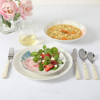 Martha Stewart Peony 12 Piece Porcelain Floral Chip and Scratch Resistant Dinnerware Set