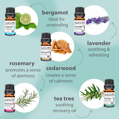 PURA D'OR Organic Sweet16 Essential Oils Set - 16x 10mL Wood Box Aromatherapy Gift Set - 100% Pure Therapeutic Grade for Relaxation and Wellness (Lavender, Rosemary, Turmeric, Ylang Ylang & More)