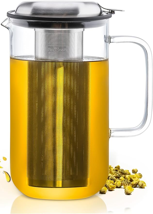 Aquach 51oz Glass Teapot with Stainless Steel Removable Infuser, Stovetop & Dishwasher Safe, Ideal for Loose & Blooming Tea Brewing
