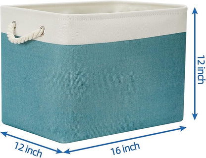 Temary Fabric Baskets Storage Baskets for Organizing 2 Pcs Decorative Baskets for Gifts Empty Collapsible Storage Bins for Home Closet(White&Teal,16Lx12Wx12H Inches)
