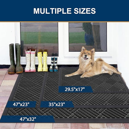 Smiry Front Door Mat Outside Entrance, Heavy Duty Outdoor Indoor Natural Rubber Doormat, Non Slip, Trap Dirt and Moisture, Easy Clean, Low Profile Patio Porch Entryway Mat, 71x47, Black
