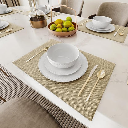 Yoshy Bone China Dinnerware with Lightweight Durable Chip Resistant Design Service for 4 (18 Piece - Service for 6, Interlace)