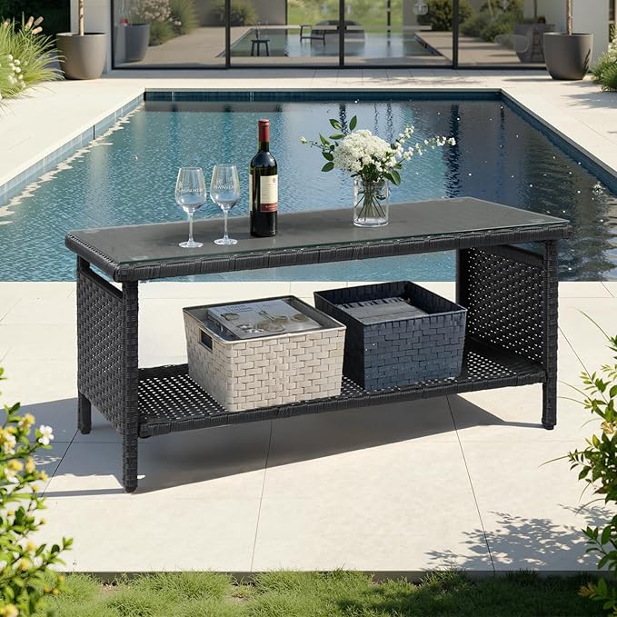 VINGLI Outdoor Wicker CoffeeTable Patio Coffee Tables
