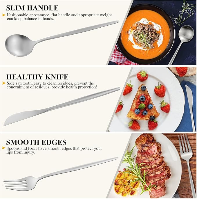 Silverware Set for 4, 20 Piece Flatware Set, Cutlery Tableware set Include Spoons And Forks Set, Stainless Steel Utensil Set, Matte polished Finish, Dishwasher Safe