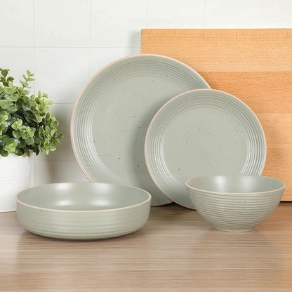 Gibson Home Dinah Double Bowl Stoneware Embossed Speckled Dinnerware Set