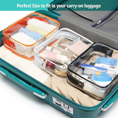 PACKISM TSA Approved Toiletry Bag - Clear Makeup Bag Waterproof Quart Size Bag, Travel Makeup Cosmetic Bag for Women Men, Carry on Airport Airline Compliant Bag, 3 Pack, Black