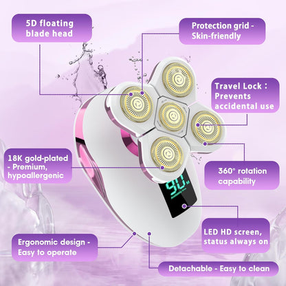 Electric Razors for Women Legs：5D Magnetic Detachable Head Flawless Razor-IPX7 Waterproof Wet Dry Cordless Trimmer-USB Rechargeable Travel Kit