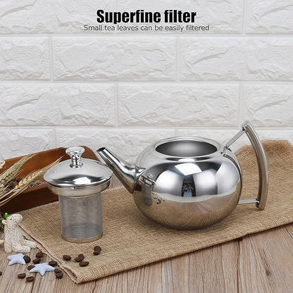 Stainless Steel Tea Pot with Infuser, Tea Pot with Removable Infuser For Loose Leaf and Tea Bags Metal Tea Kettle with Filter Stovetop Tea Maker Brewing Loose Leaves and Tea Bags (1L)