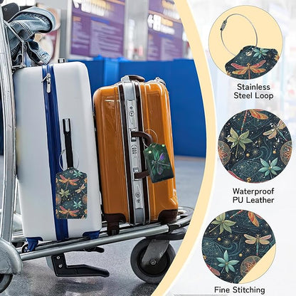 3 PCS Dragonfly Luggage Tags,Fantasy Dragonfly Suitcase Tags Privacy Cover ID Label with Stainless Steel Loop and Address Card for Travel Bag Suitcase