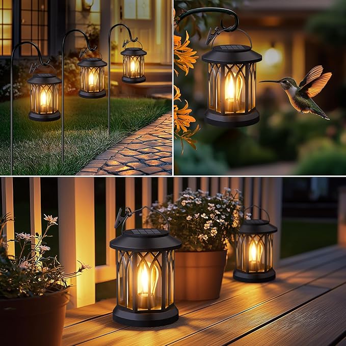 6 Pack Solar Lanterns Outdoor Waterproof - Hanging Lanterns Decorative Outdoor Patio Decor with Clip Solar Lantern for Outside - Outdoor Lanterns for Patio Garden Waterproof Gifts for Women Mom Family