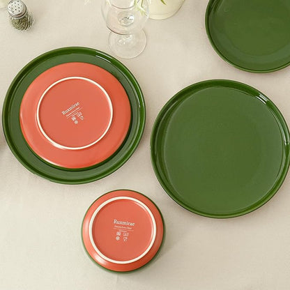 Stoneware Cereal and Soup Bowls Set of 4, 6-Inch Dual Glaze Ceramic Bowls for Breakfast & Oatmeal, Microwave and Dishwasher Safe, Forest Glaze Green