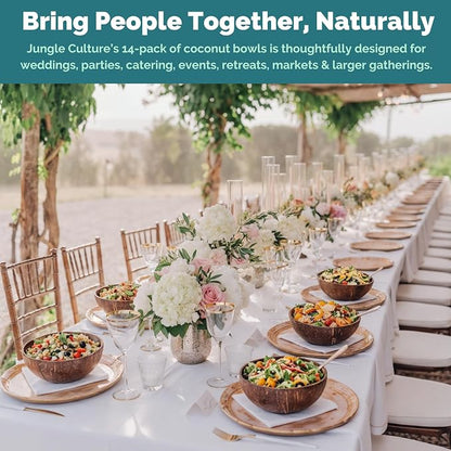 Jungle Culture 14 Pcs Bulk Coconut Bowls • Large 13–14 cm / 5.3-5.9" Natural