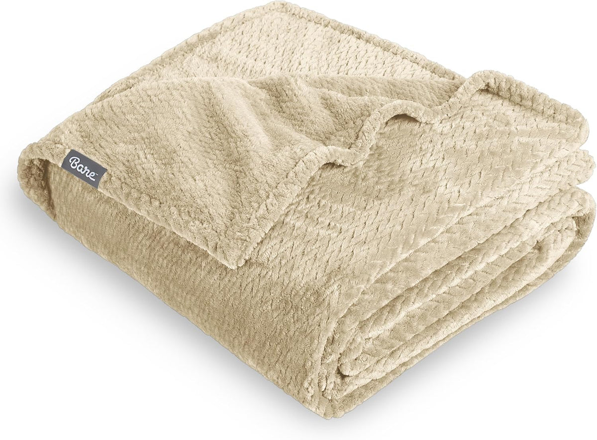 Bare Home Textured Fleece Blanket - Throw/Travel - Ultra-Soft Lightweight for Bed, Sofa, and Couch - Luxury Microplush - Cozy Warm Blanket (Throw/Travel, Chevron Oyster)