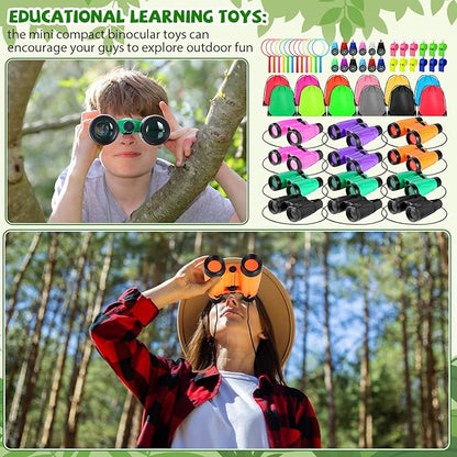 12 Set Binocular Compass Magnifying Glass Set Christmas Birthday Gift Small Telescope Binocular with Whistle Bag for Outdoor Exploring Stocking Stuffer(Stylish Color,Classic)