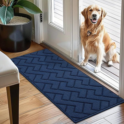 hicorfe Indoor Doormat,Front Back Door Mat Rubber Backing Non Slip Door Mats 20"x48" Absorbent Resist Dirt Entrance Doormat Inside Floor Mats for Entryway Washable Low-Profile(Navy Blue)