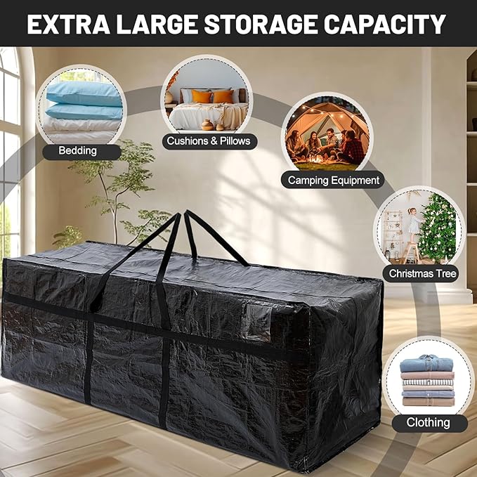 4 Pcs 176 Gallon Large Moving Bags with Zipper and Handles Foldable Storage Duffle Bags Heavy Duty Extra Large Totes for College Dorm Travel Clothes Blankets Bedding Moving (Black)