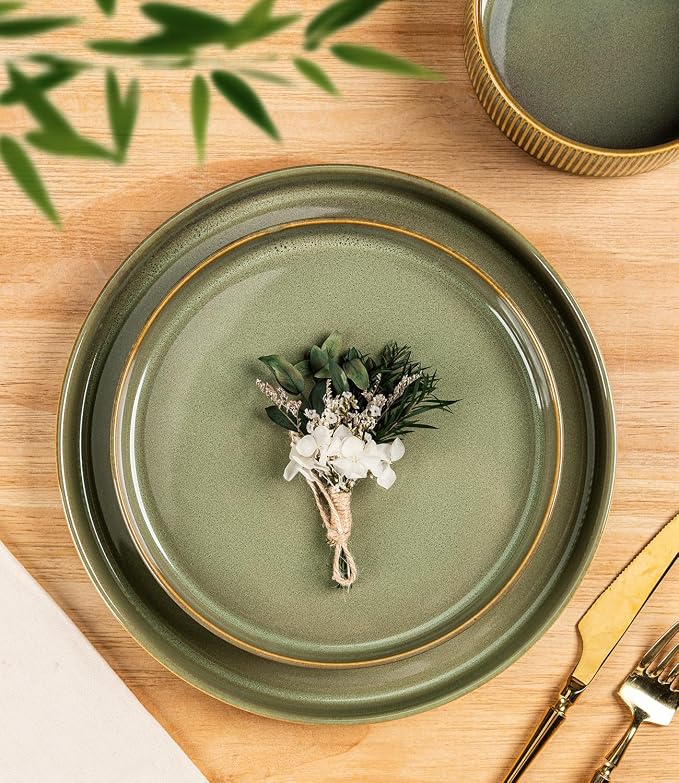 Ceramic Dinnerware Set for 8, 24-Piece Plates and Bowls Set | Lightweight