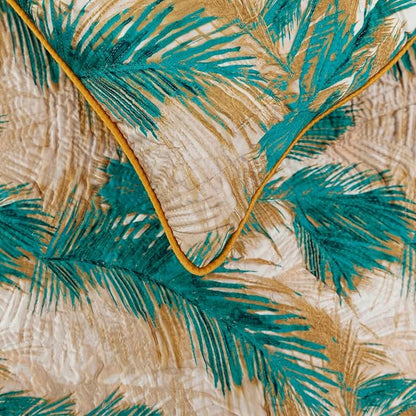 The HomeCentric King/Queen/Twin Green Decorative Twin 53"x18" Bed Runner with 2 Pillow Cover, Plam Leaves & Quilted Bed Scarf on Satin Fabric - Palms