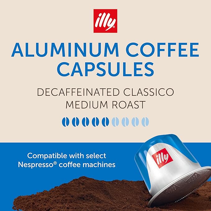 illy Aluminum Espresso Capsules - Compatible with Nespresso Machines - Decaf Coffee - Mild & Balanced - Notes of Caramel and Chocolate - Single Serve Capsules - 10 Count (Pack of 10)