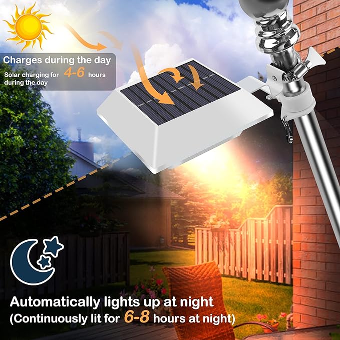 Solar Flag Pole Light, Bright Warm White 3000k Flagpole Light Upgrade Solar