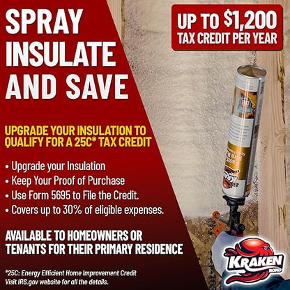 Kraken Bond Fastcoat Fire Rated Spray Foam Insulation Closed Cell in a Can 480 sq ft (24x27.1 oz.) (R-Value 11.32 / 2in) - Spray Foam for Garage Door, Attic, Wall Gun & Cleaner Not Included, 24 Pack
