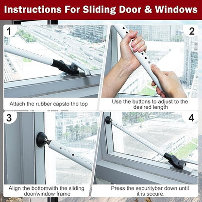 Sliding Door Security Bar, 3 Pack Adjustable Heavy Duty Sliding Door Lock Bar with Removable Y-Head, Non-Slip Base, Length Adjustment Pin for Home, Apartment, Travel (400 Lbs Capacity)