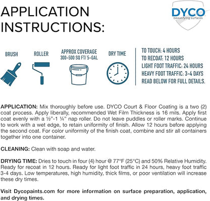DYCO Court & Floor Anti-Slip Coating - Slip-Resistant Pavement, Cement & Concrete Paint for Pickleball, Tennis & Basketball Courts, Exceeds ADA Standards for Safety Areas (Capri Blue, 5 Gallons)