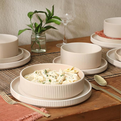 Gibson Elite Deerfield 16-Piece Stoneware Dinnerware Set – Cream White Reactive