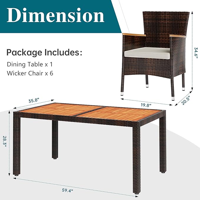 Shintenchi 7 Piece Patio Dining Set, Wicker Patio Conversation Set