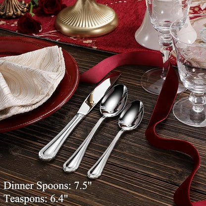 KEAWELL Pearl Edge 4-Piece Premium Spoon Set, 18/10 Stainless Steel, Fine Silverware Spoons with Refined Bead Design, Brightly Polished, Dishwasher Safe (Silver, 6.4" Teaspoons)