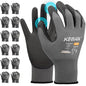 Kebada W1 Work Gloves for Men and Women, PU Coated Safety Gloves with Grip, Touchscreen, Ideal for Warehouse Package Handling, Construction, Gardening, 12 Pairs Gray XXL
